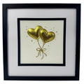 Front-facing gold leaf heart balloons wall art on a light  Ivory background with tied ribbon detail