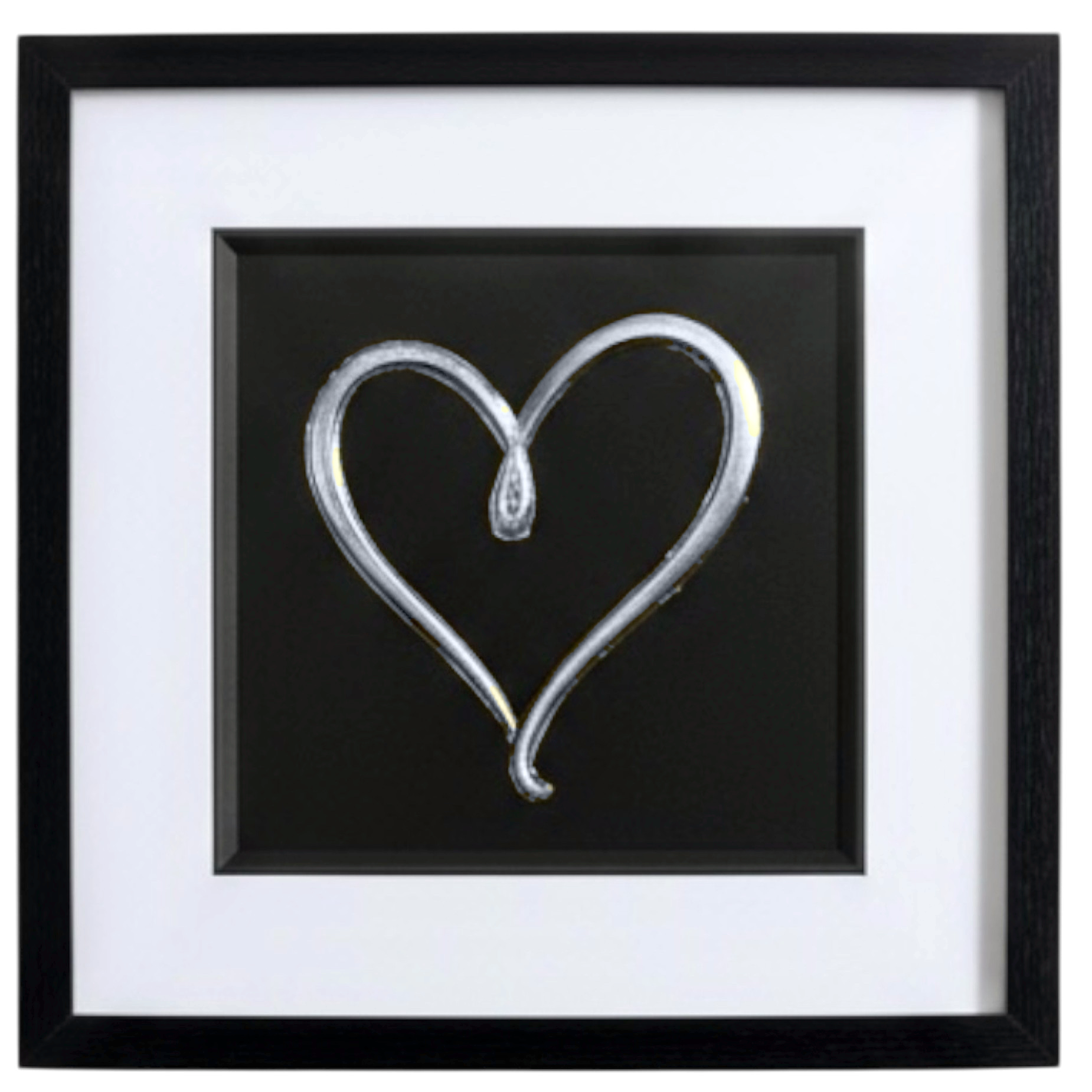 Front-facing silver leaf single line heart wall art centred on a black background