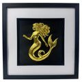 Front view of gold mermaid 3d wall art on black background