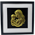 Mother and baby wall art framed in black with gold leaf relief on black background