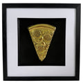Straight-on Gold pizza slice relief artwork with black centre panel, white mount and black frame.