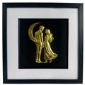 Front-facing gold leaf couple under crescent moon wall art centred on a black background