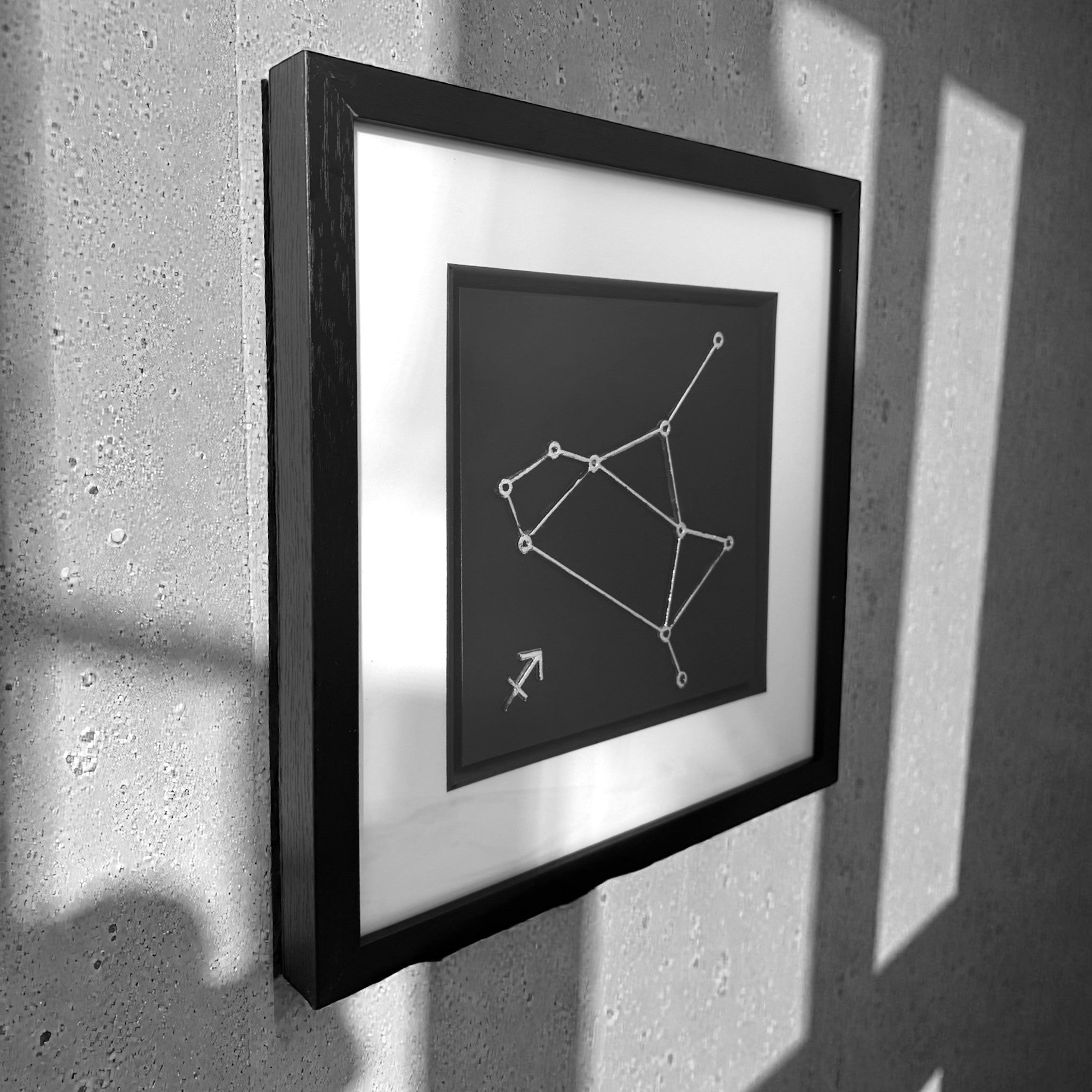 Sagittarius constellation framed wall art displayed on wall