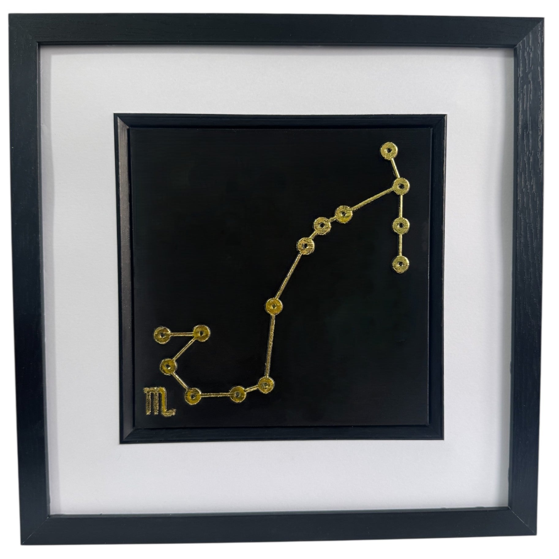 Gold Scorpio constellation 3d wall art on black background with white mount zodiac gift