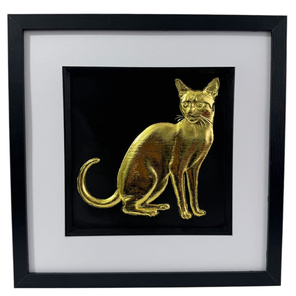 Siamese cat wall art framed in black with gold leaf relief