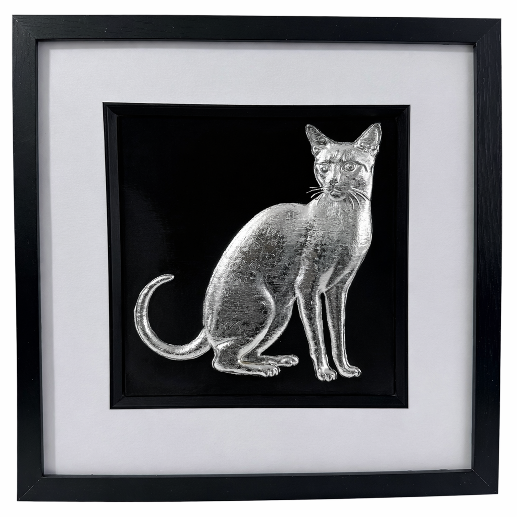siamese cat wall art 3d silver leaf in frame