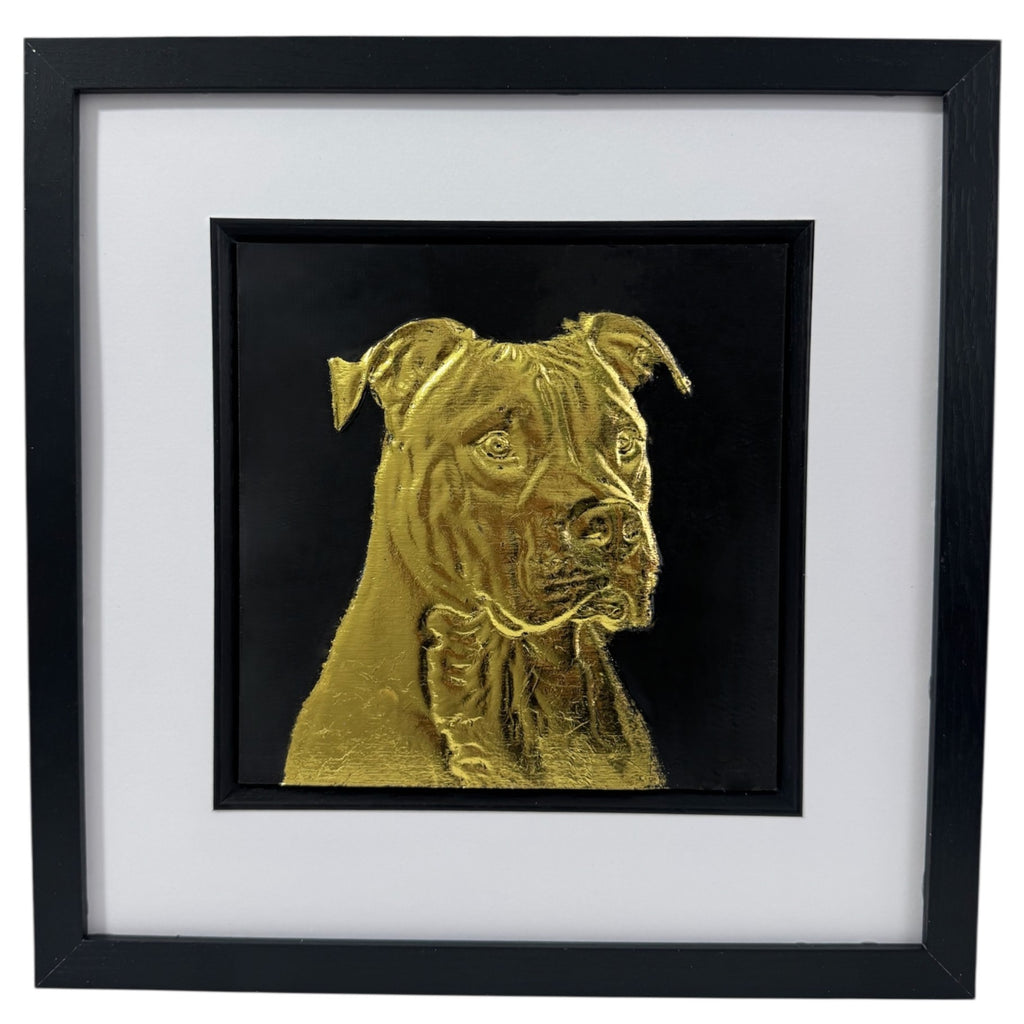 staffordshire bull terrier wall art in 3d and gold leaf in frame