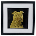 staffordshire bull terrier wall art in 3d and gold leaf in frame