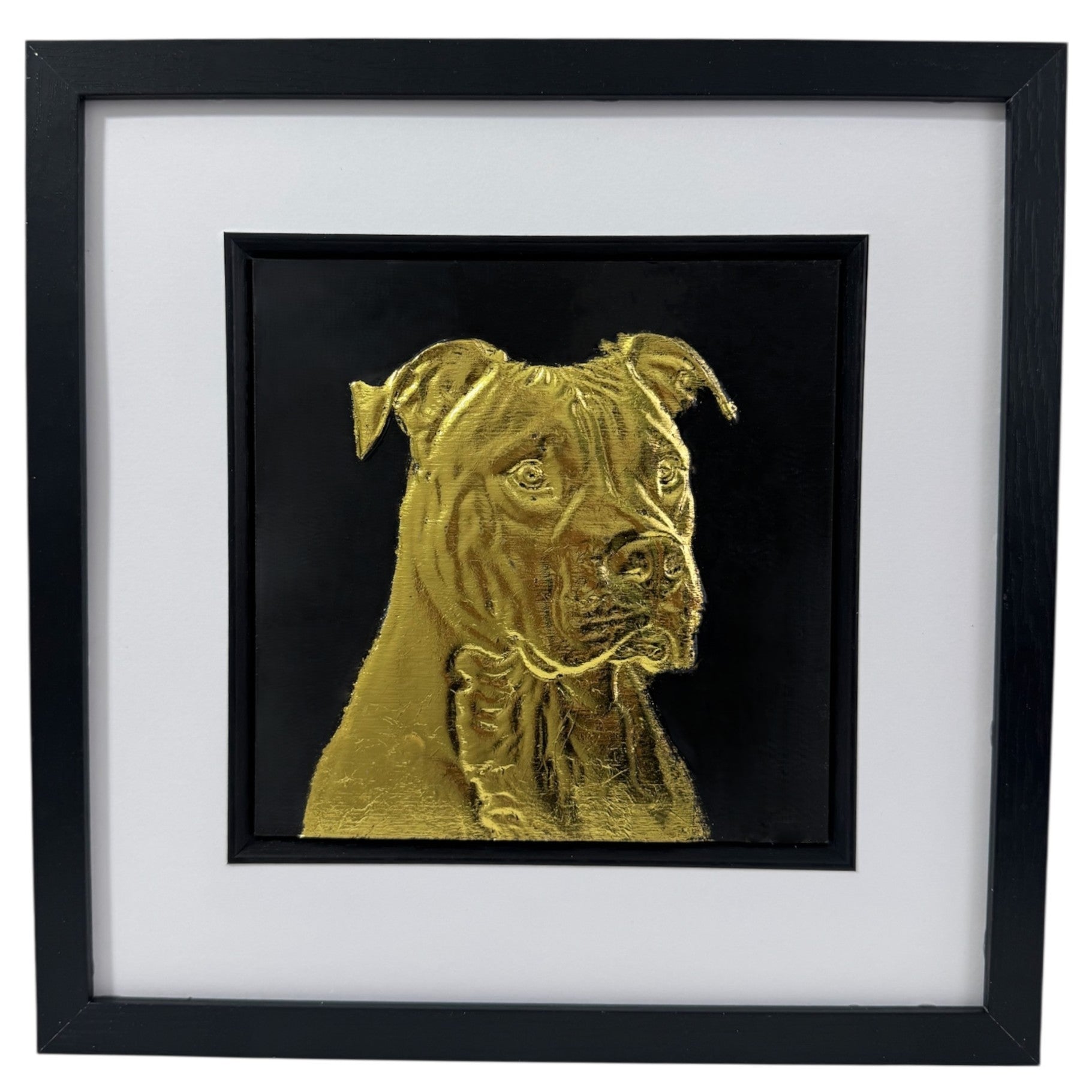 staffordshire bull terrier wall art in 3d and gold leaf in frame