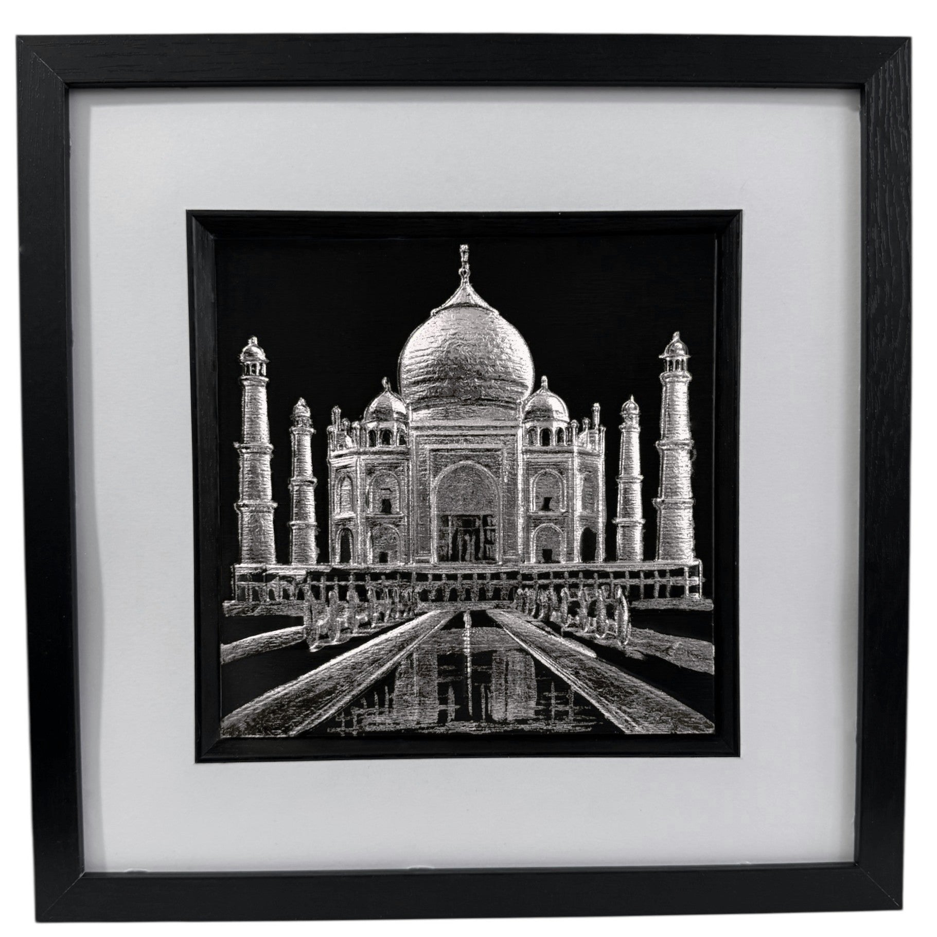 Silver leaf Taj Mahal wall art with symmetrical architectural detail